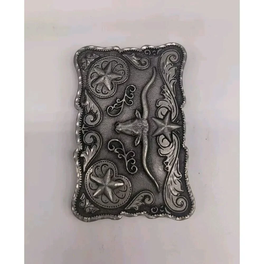 Western Legends Lone Star Long Horn Silver Tone Belt Buckle